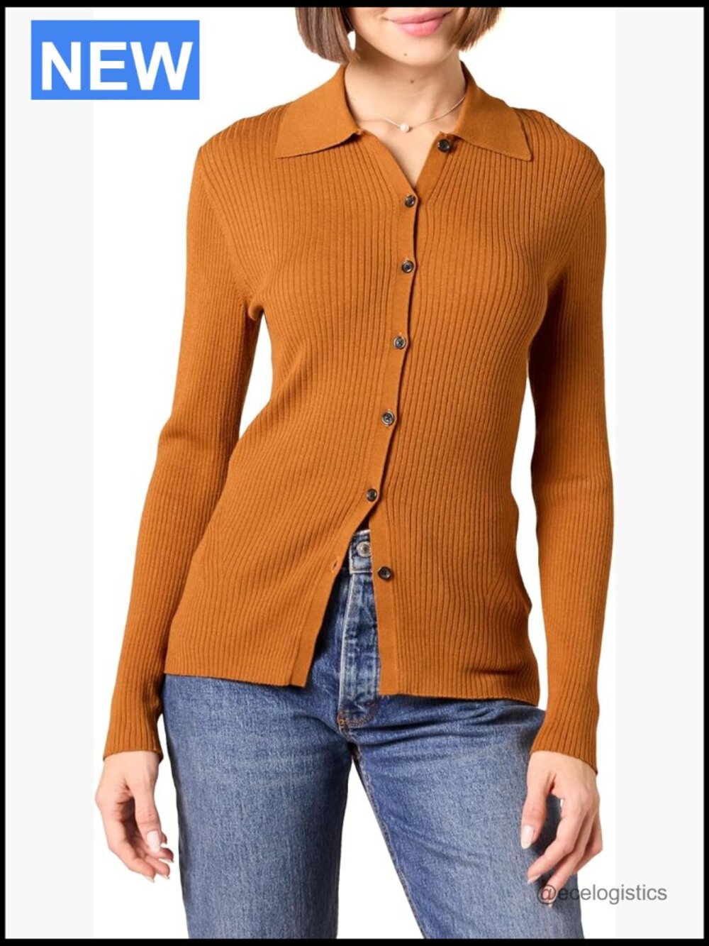 Women's Fine Gauge Stretch Polo Ribbed Cardigan Button Front Long Sleeve